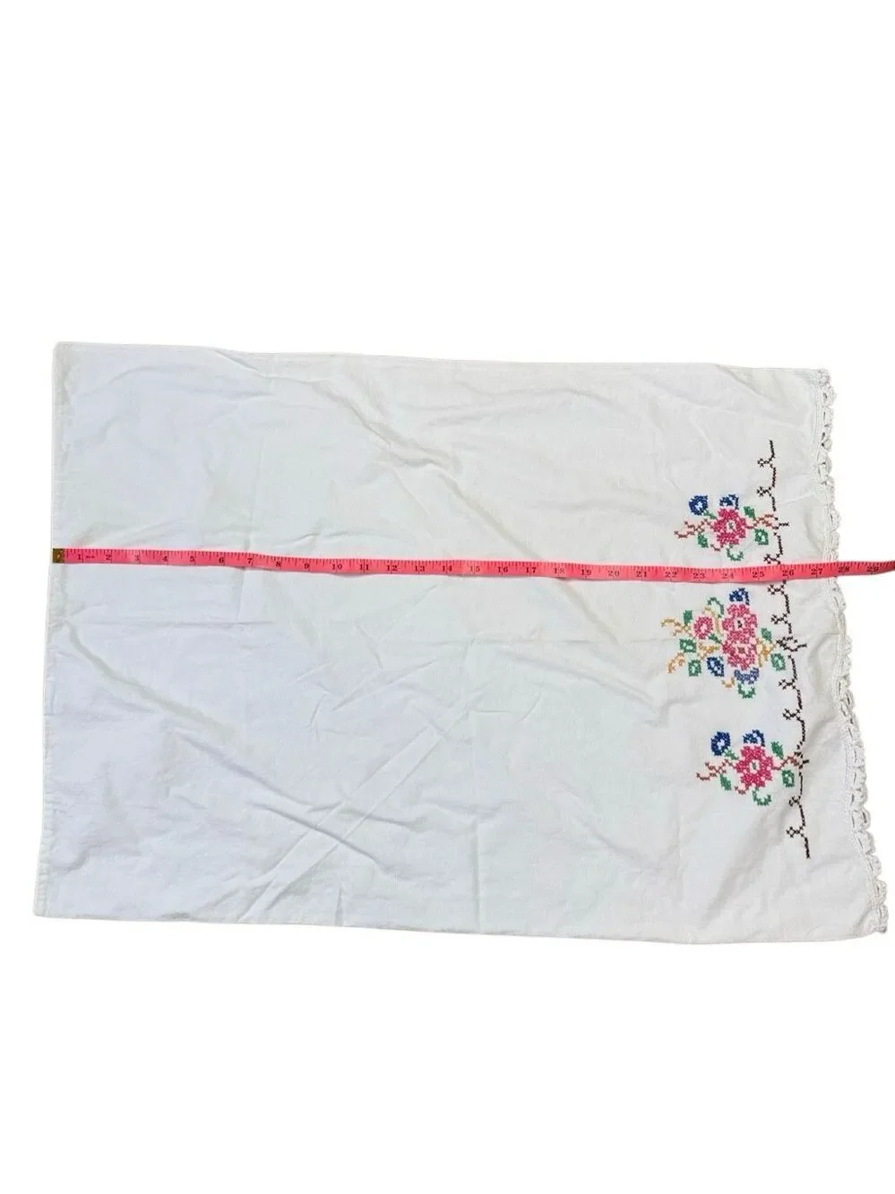 70s Vintage White Floral Embroidered Standard Pillowcase